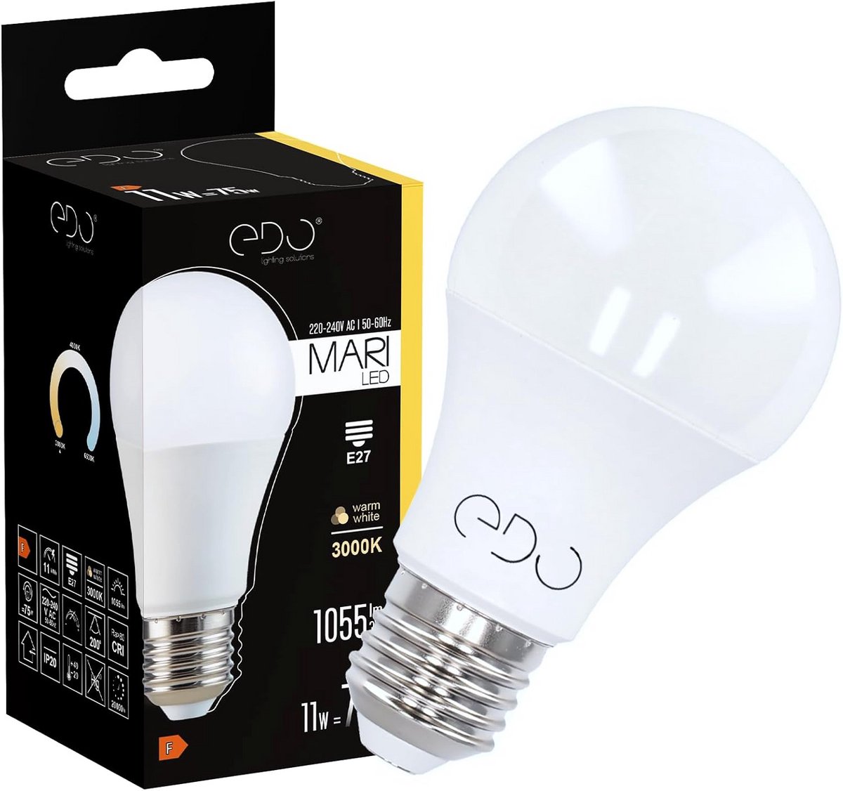 Energiezuinige LED Lamp E27 Fitting 11W Warm Wit 3000K 1055 Lumen