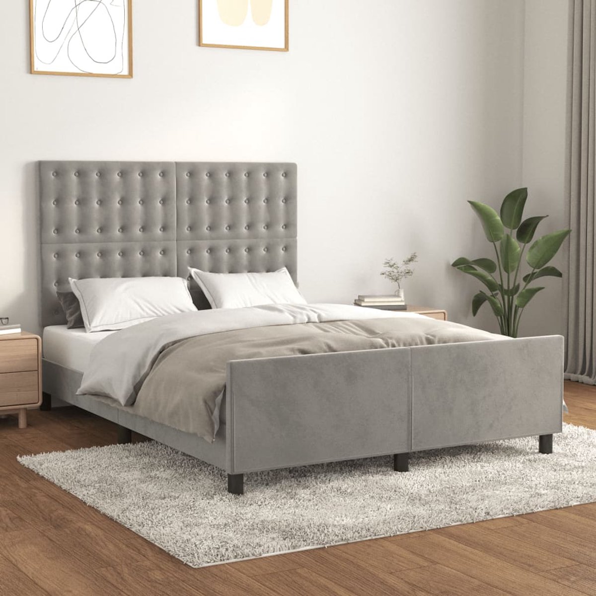 Tweepersoonsbed | Dubbelbed | Volwassenenbed | Bedframe zonder matras 140x200 cm fluweel lichtgrijs