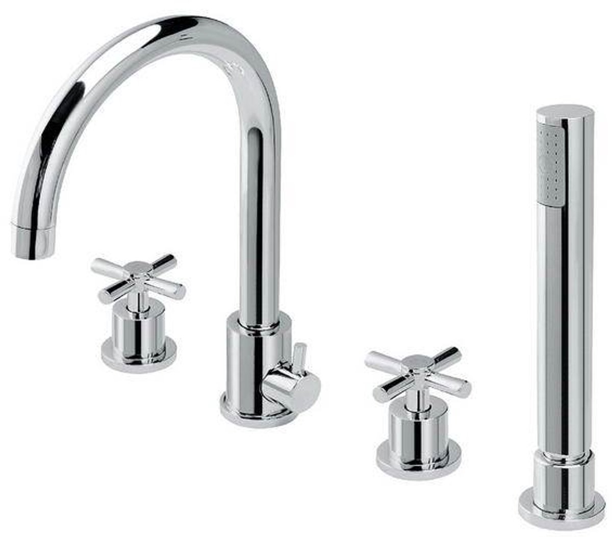 Hudor Badkraan met Handdouche - Verchroomd Messing Opbouw - Erymanthe Collectie - 4-Gats Dekgemonteerde Badmengkraan - UPC Gecertificeerd