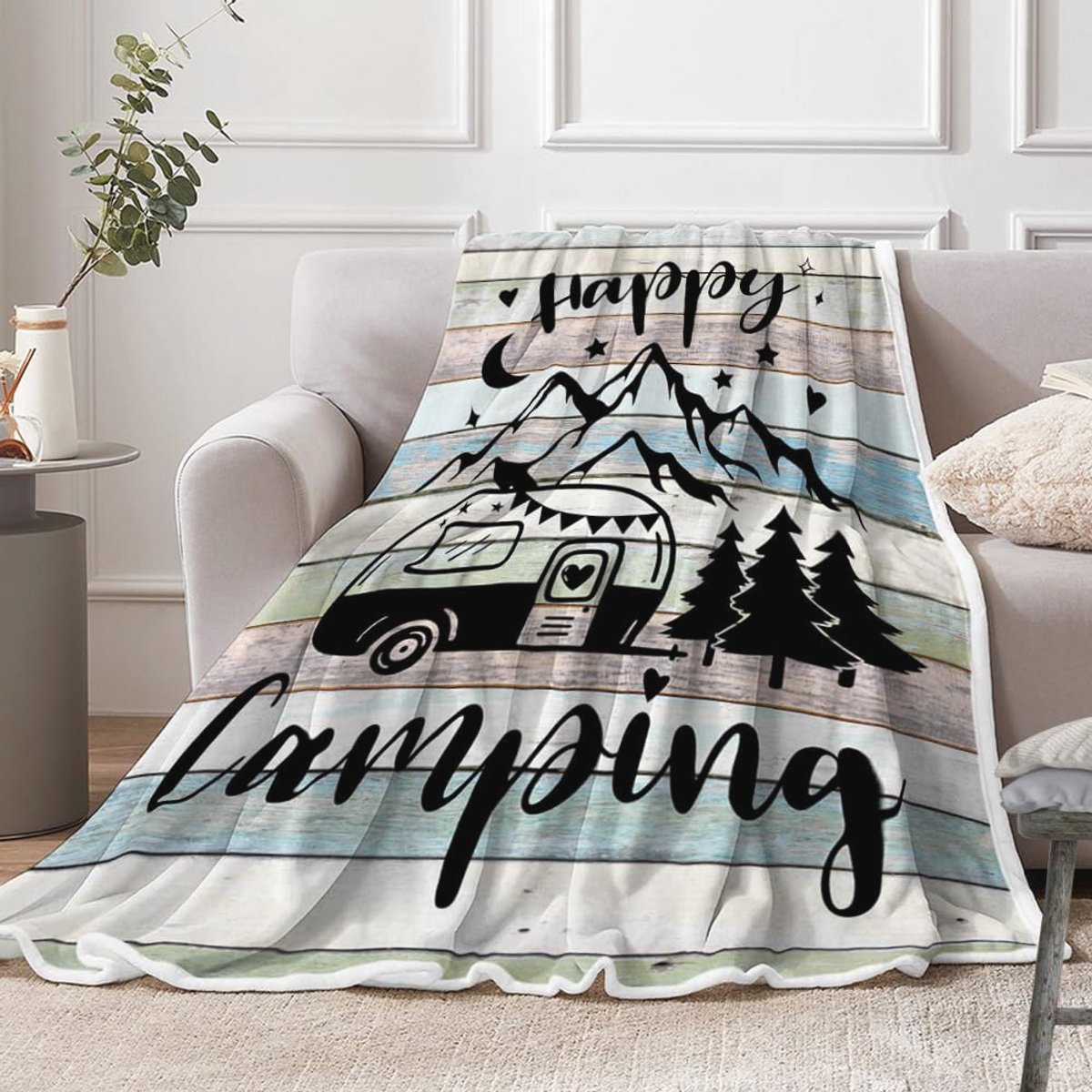 Fleece deken voor kamperen en reizen - Zachte vintage flanellen deken voor bank en bed