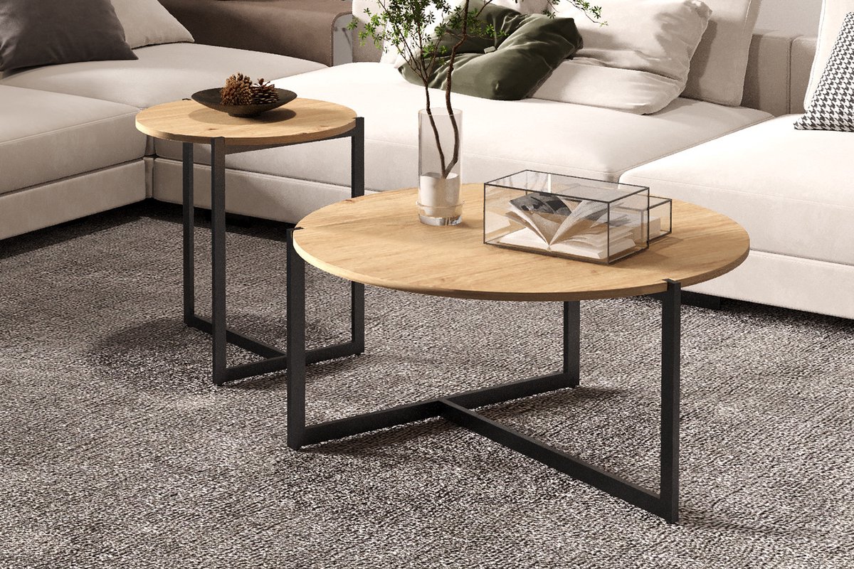 Set van 2 Salontafels 'Pola' Decor Oude Eik