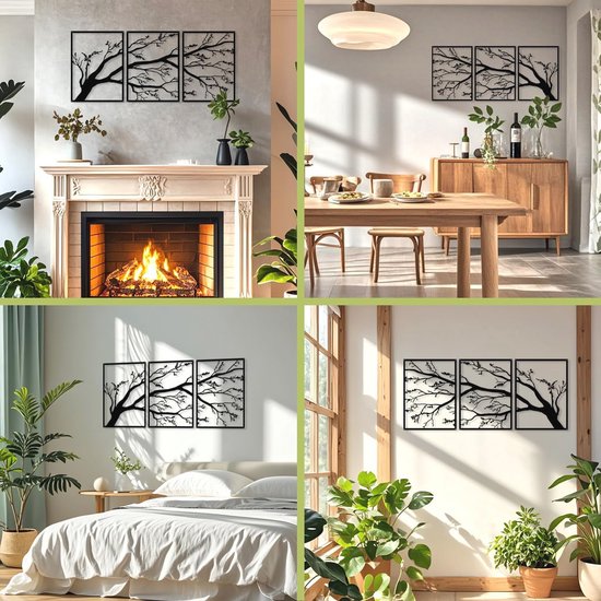 DEKADRON Metalen muurkunst, boom muurkunst, 40x118 cm, zwart