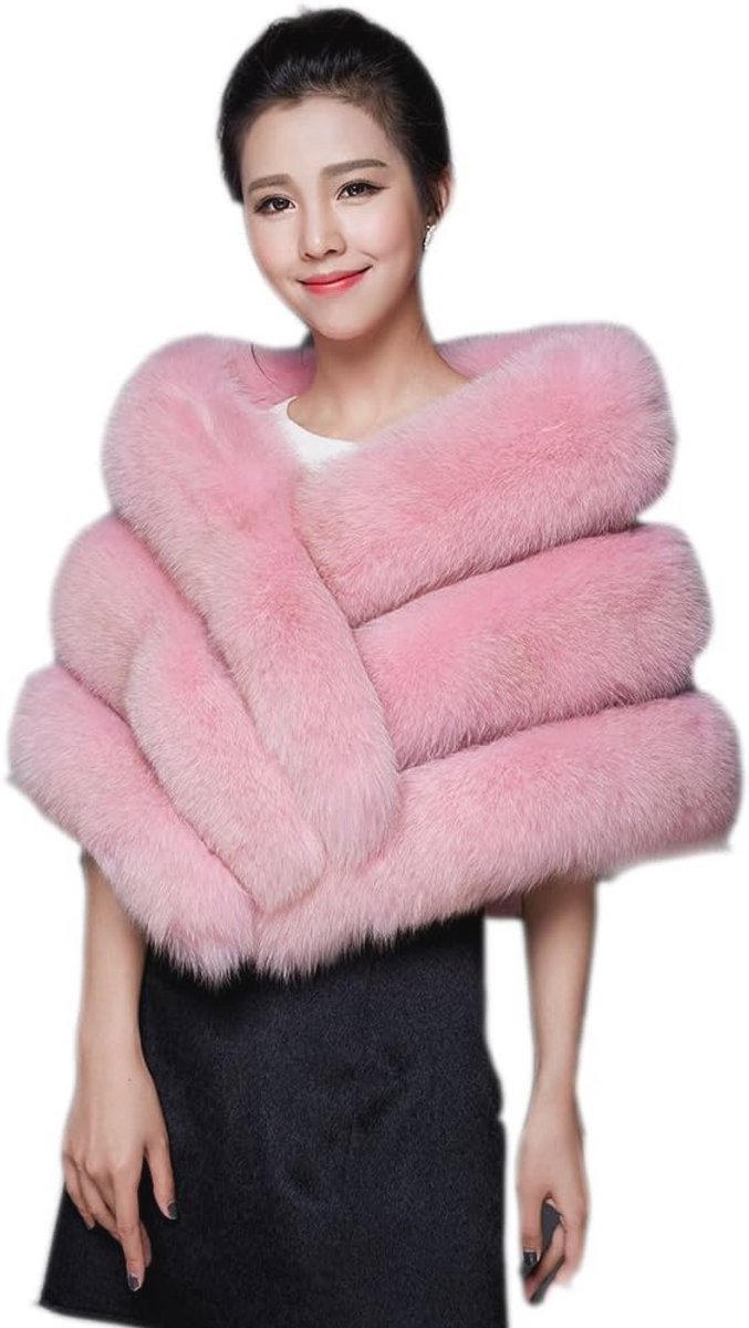 Dikkere Faux Fur Bruids Sjaals voor Winter Trouwjurk - Roze - One Size