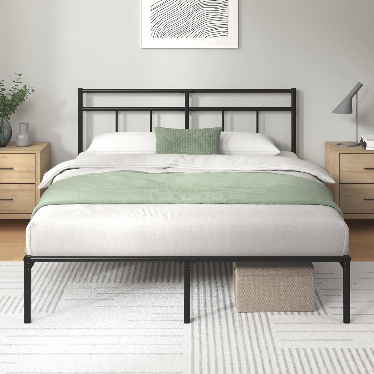 Metalen Bedframe 140 x 190 cm met Hoofdeinde en Ondersteunende Lattenhouder - Modern Desig