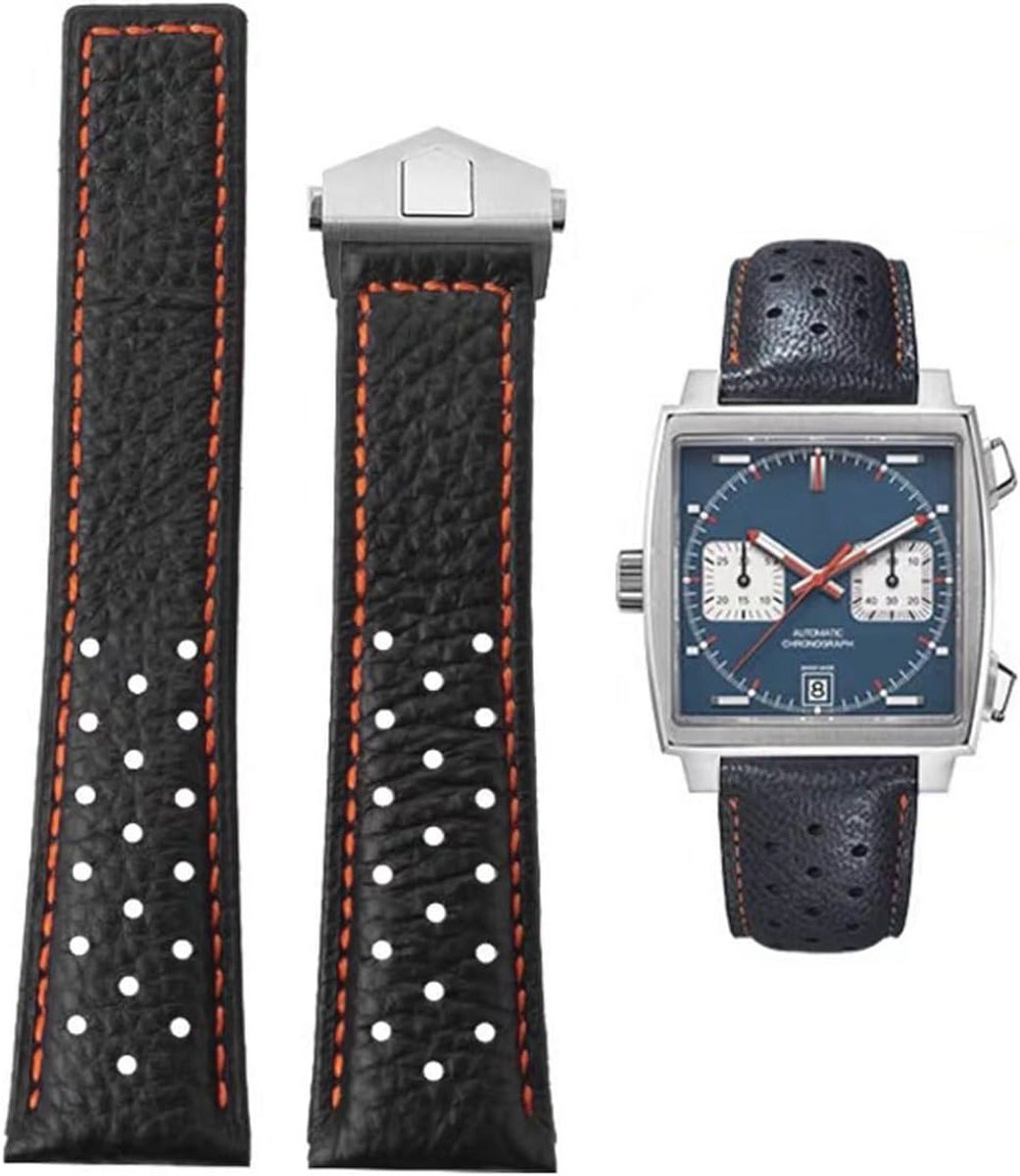 Horlogeband 22mm van Leer - Blauw Zwart