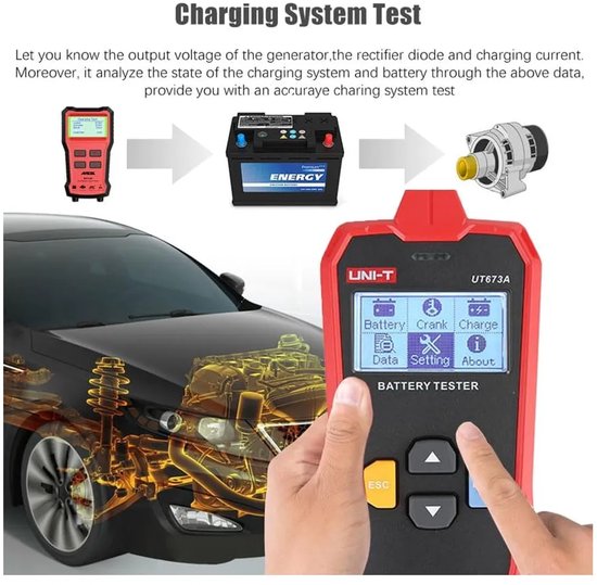 UNI-T UT673A - Accutester voor 12V/24V voertuigen - CCA 40–2000 - AGM/EFB/GEL - Start- & Laadsysteem Diagnose - Batterijconditie, Interne Weerstand - Werkplaatskwaliteit van Merkloos — afbeelding 5
