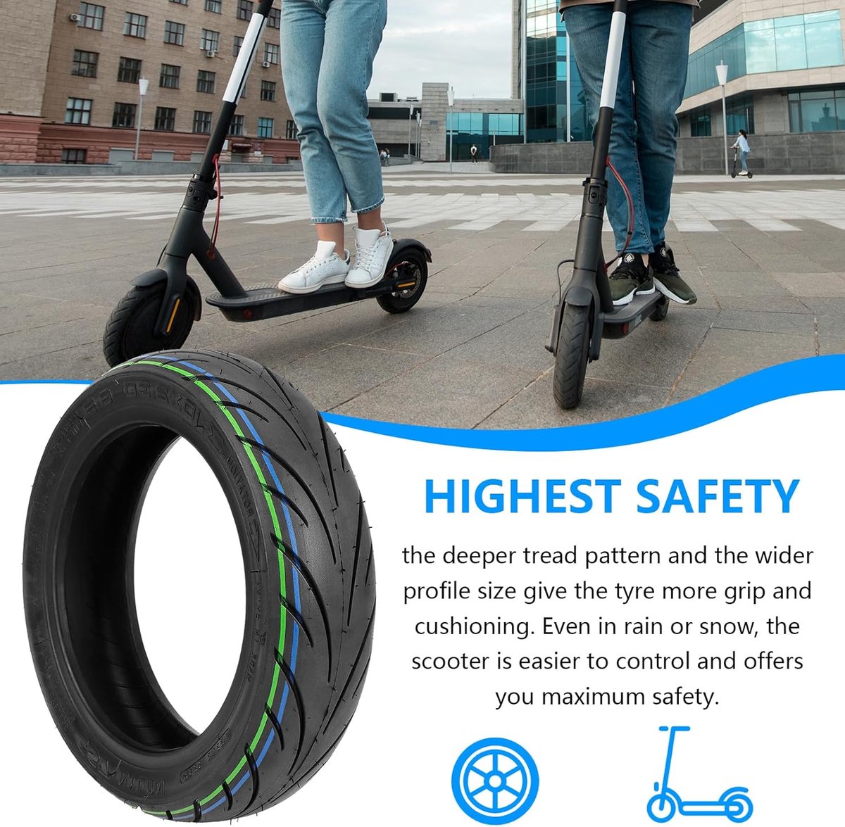 10 Inch E-Scooter - Solid Rubber Tyres voor NIU KQi2/KQi2 Pro - Shock Absorberende Voor- en Achterwielen - 10 x 2.3-6.5 – foto 8