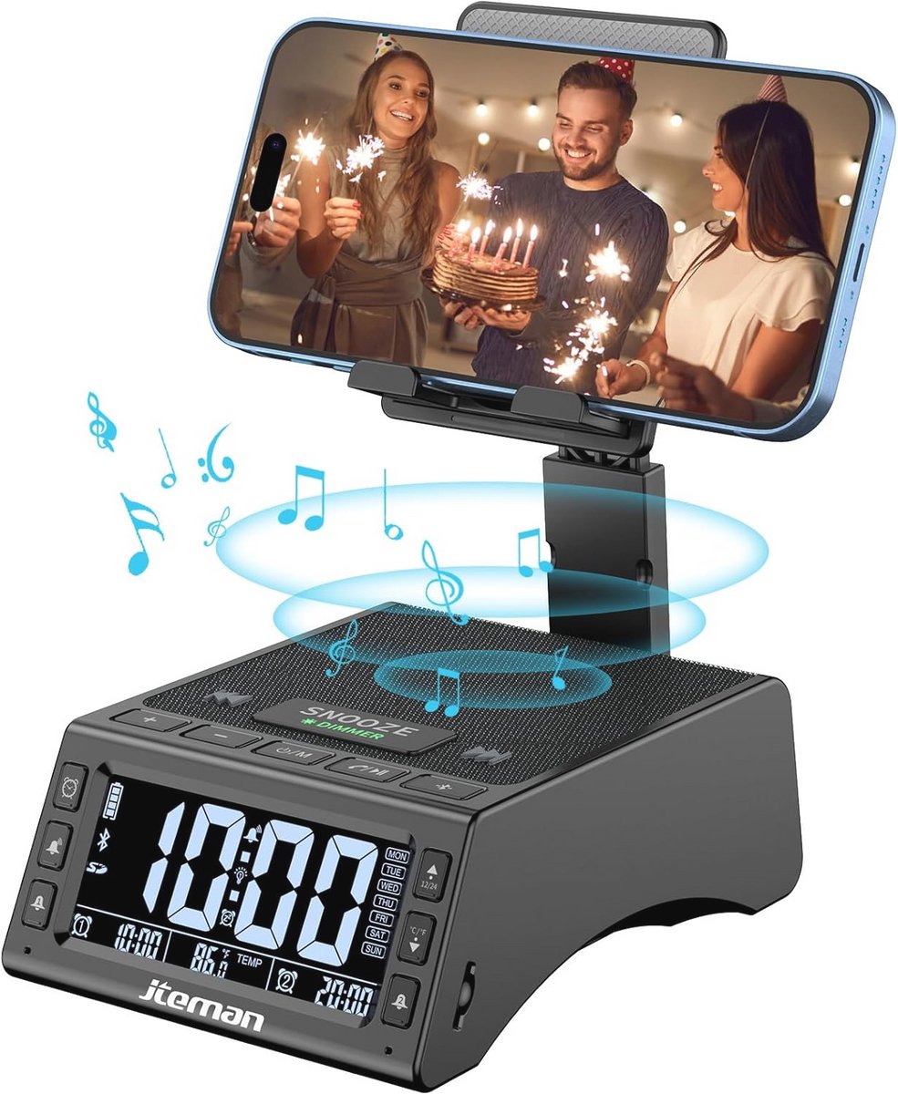 Draadloze Bluetooth-luidspreker met verstelbare standaard voor telefoon en tablet - zwart