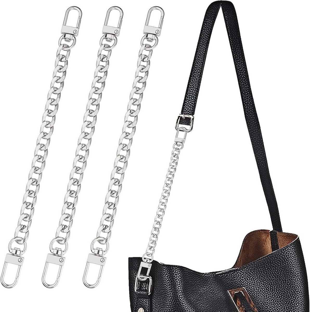 3-Piece Wallet Chain Strap Set - 20cm Handbag Extender with Metal Buckles