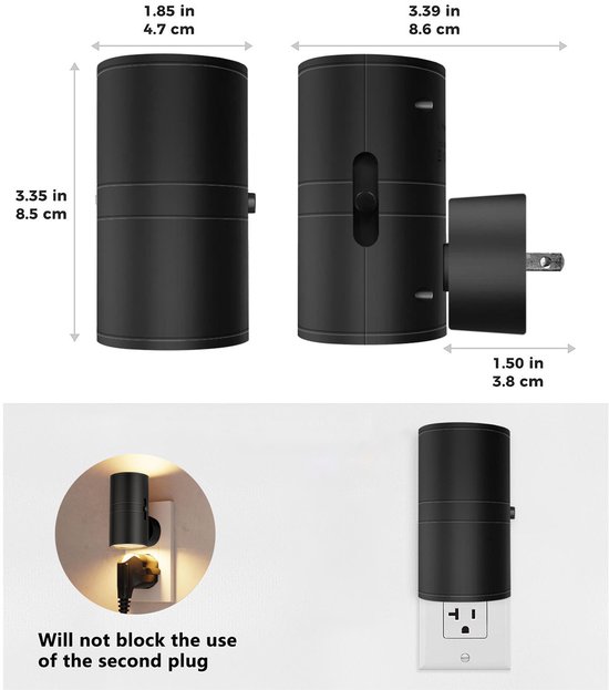 2-stuks Plug-in LED-nachtlampje - LED-nachtlampje - Decoratieverlichting voor binnen - Met lichtsensor - 3000K warm licht - 0-80 lumen - Instelbare helderheid - Geschikt voor gangen, trappenhuizen, slaapkamers, achtertuinen, enz. - Wit van Merkloos — afbeelding 2