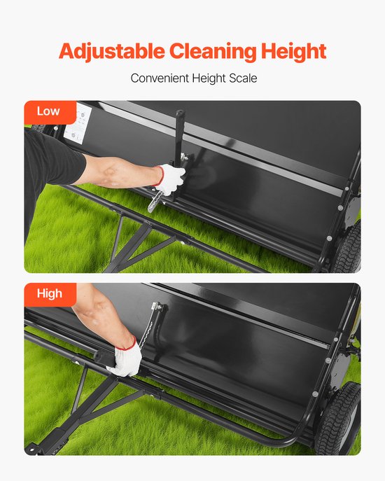 121.9 cm Trekachter Grasmaaiers Veegmachine, 0.736 m³ Hopper Tas, Instelbare Hoogte, Blad en Gras Verzamelaar Met Dump Touw, Ideaal voor Grassen en Tuinen — afbeelding 5
