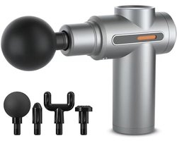 massage gun- massage apparaat- massagegun- Deep Tissue Massage Gun - Draagbare elektrische spiermassager - Massager met hoge intensiteit - Pijnverlichting - Wordt geleverd met 4 accessoires - Ondersteunt LCD-scherm en meerdere instellingen (grijs)
