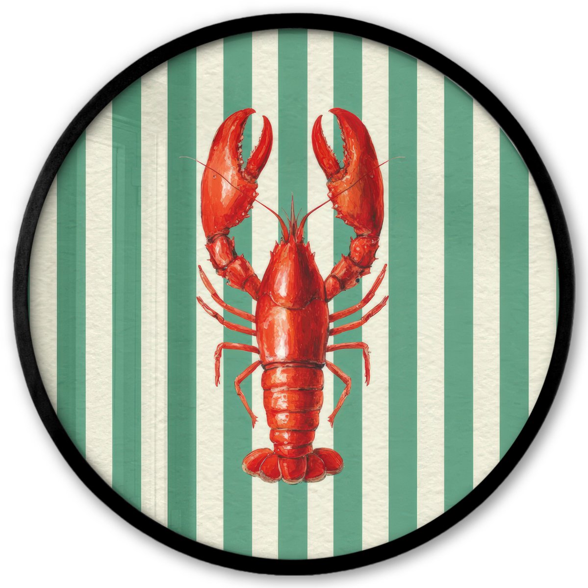 FrameYourWall Poster in lijst Rond - Fotolijst 40x40 cm - Posters - Kreeft - Strepen - Realistisch - Zomers - Ronde posterlijst zwart - Decoratie - Wanddecoratie woonkamer - Muurdecoratie slaapkamer Multicolor