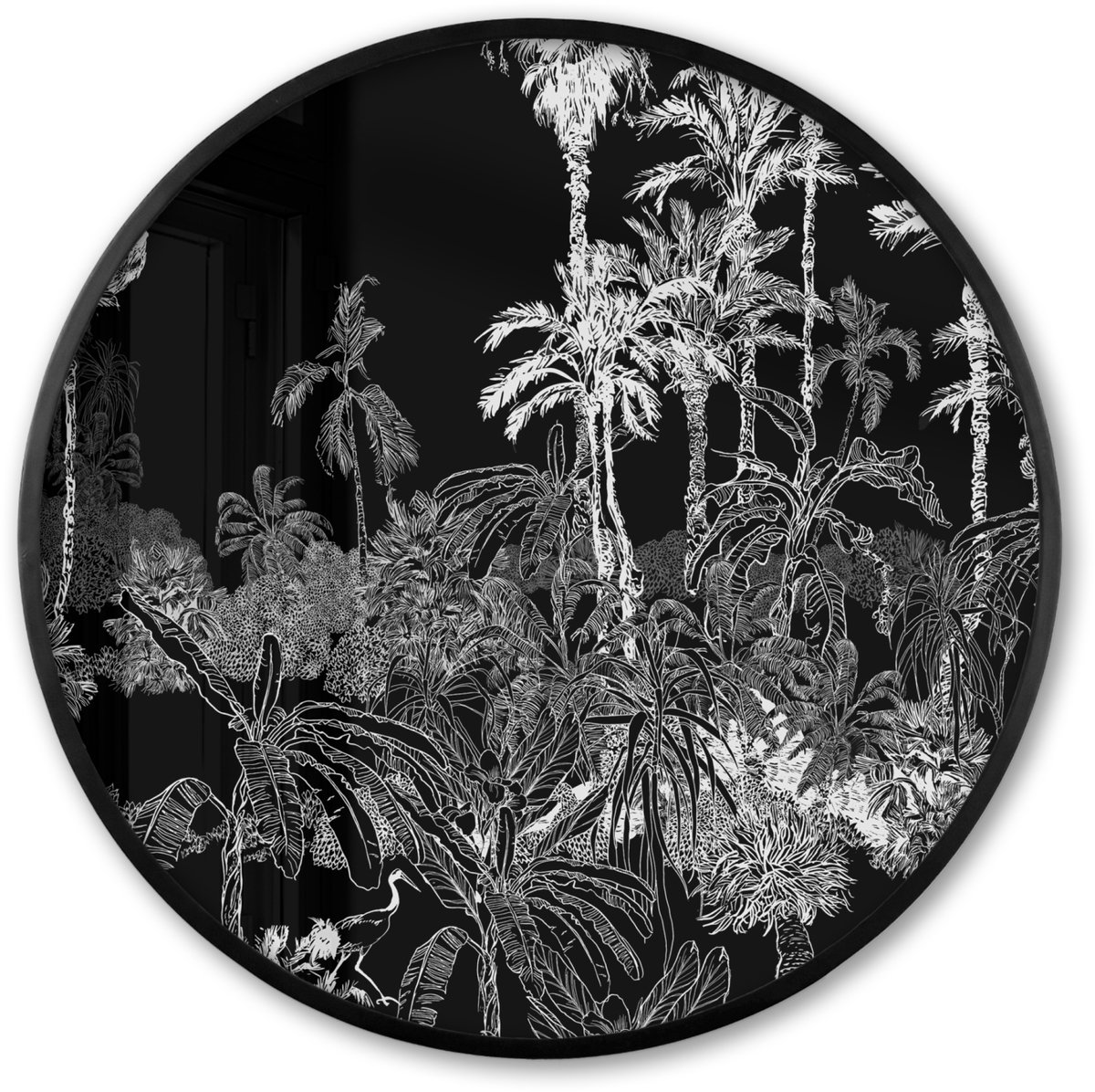 FrameYourWall Poster in lijst Rond - Fotolijst 80x80 cm - Posters - Palm - Jungle - Tropical - Ronde posterlijst zwart - Decoratie - Wanddecoratie woonkamer - Muurdecoratie slaapkamer Multicolor