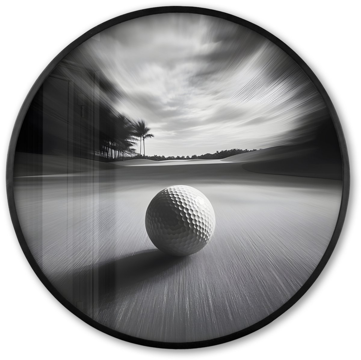 FrameYourWall Poster in lijst Rond - Fotolijst 60x60 cm - Posters - Golfbal - Wazig - Zwart - Ronde posterlijst zwart - Decoratie - Wanddecoratie woonkamer - Muurdecoratie slaapkamer