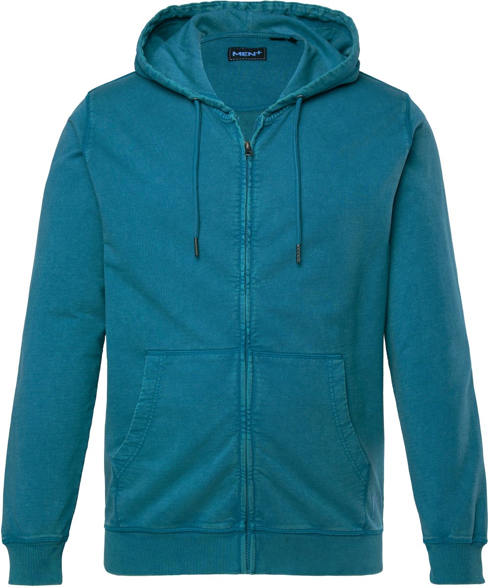 Men Plus - Heren - Hoodie-jack sweatstof capuchon print vintage look - Lagunes groen - Maat XXL