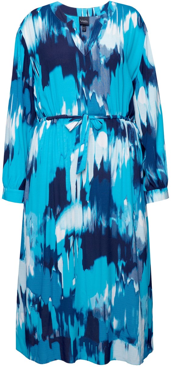 Ulla Popken Dames - Maxi-jurk crêpe oversized tuniekhals lange mouwen - Aquamarine - Maat 54+