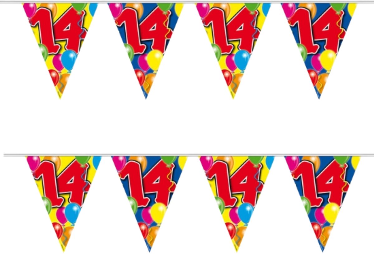 Vlaggenlijn 14 jaar - 2x - 10 meter - plastic - leeftijd versiering - vlaggetjes - slingers