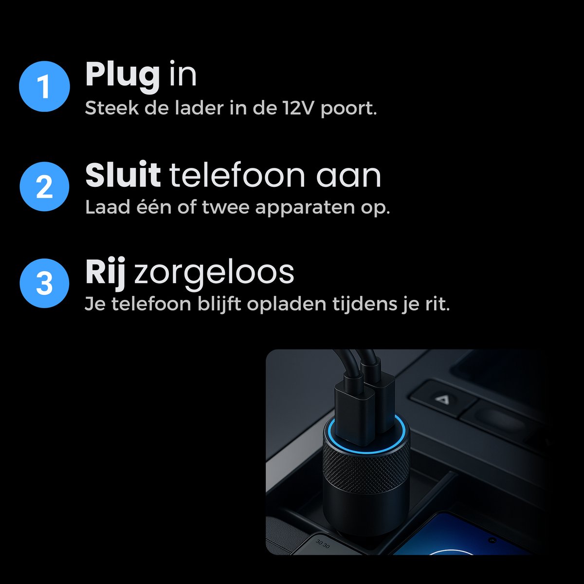 Autolader USB C & USB A - Auto Oplader 2 Poorten - Tot 3x sneller opladen - Snellader - Sigarettenaansteker Splitter - Adapter Auto Lader - 12V USB - 2025 model - Auto Accessories thumbnail 3