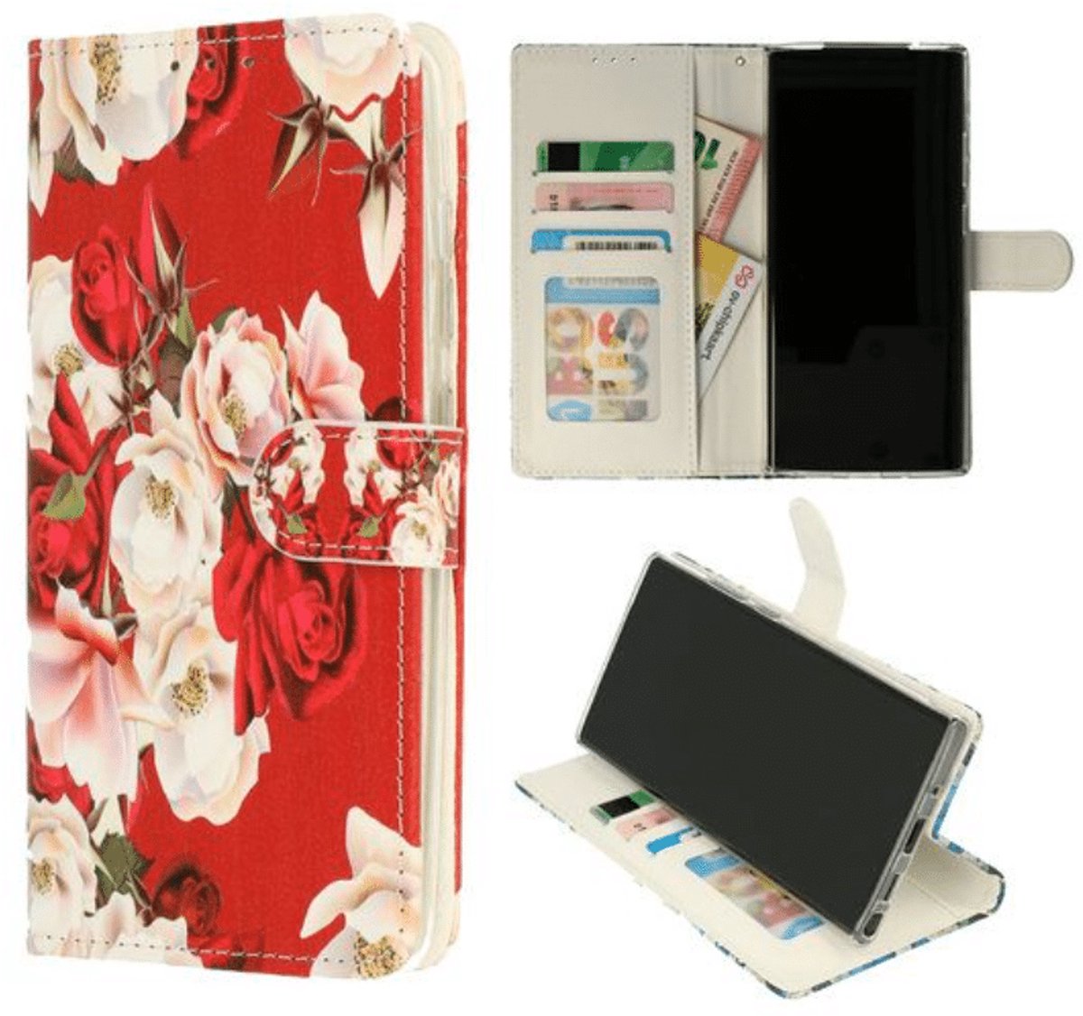 Cityhoesje - Bookcase – Geschikt voor – Samsung S24 FE – Bloemen Rood