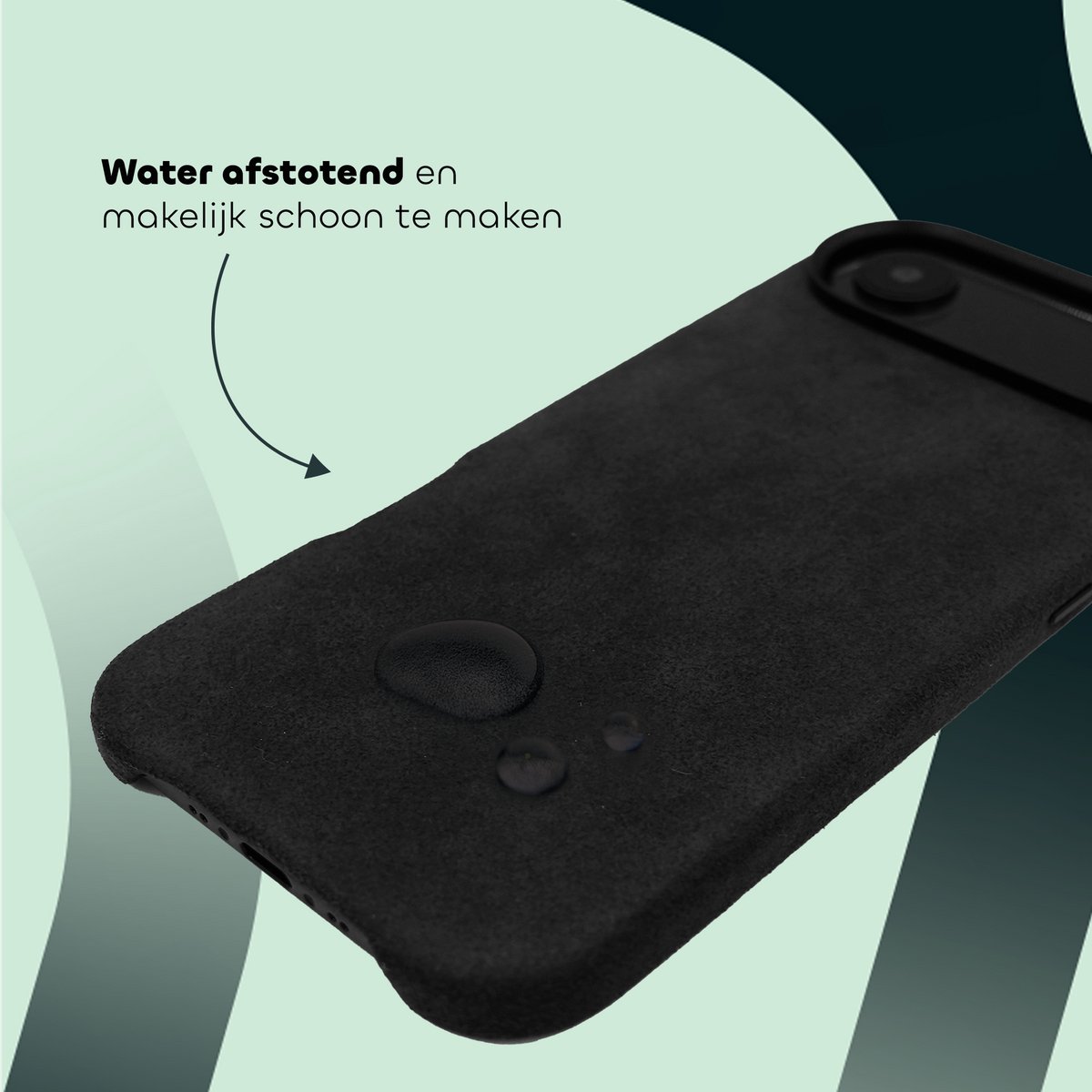 Alcantara iPhone 17 Air hoesje zwart, duurzaam suède, MagSafe compatibel, extra grip, premium bescherming - Afbeelding 4