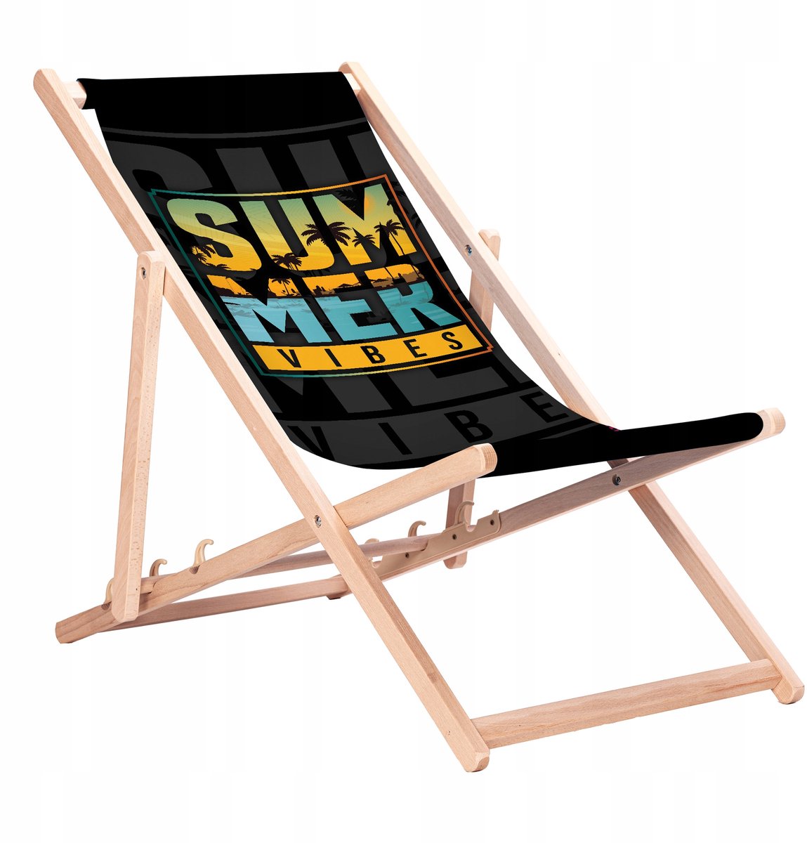 Houten Ligstoel met "Summer Vibes Black" Print - 91 Designs