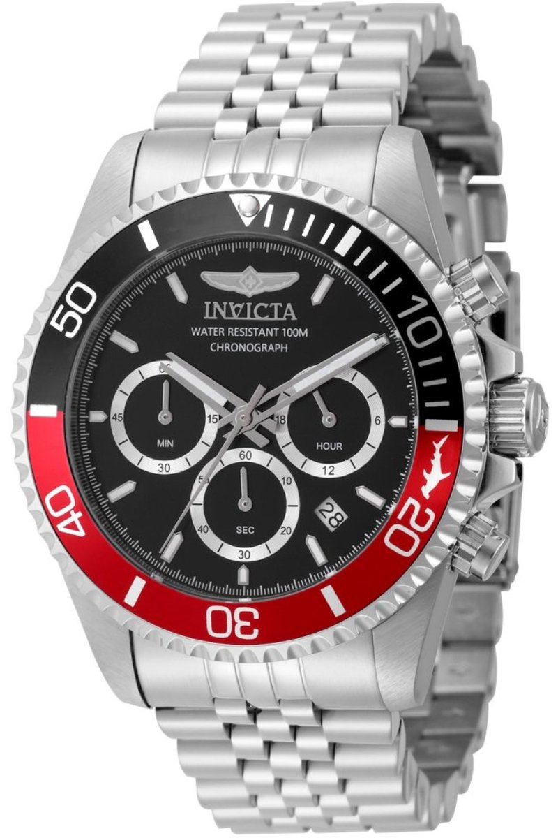 Invicta Pro Diver 49838 Heren Horloge - Waterdicht - Analoog - Quartz Uurwerk - Roestvrij Staal met zwarte Wijzerplaat - 43mm