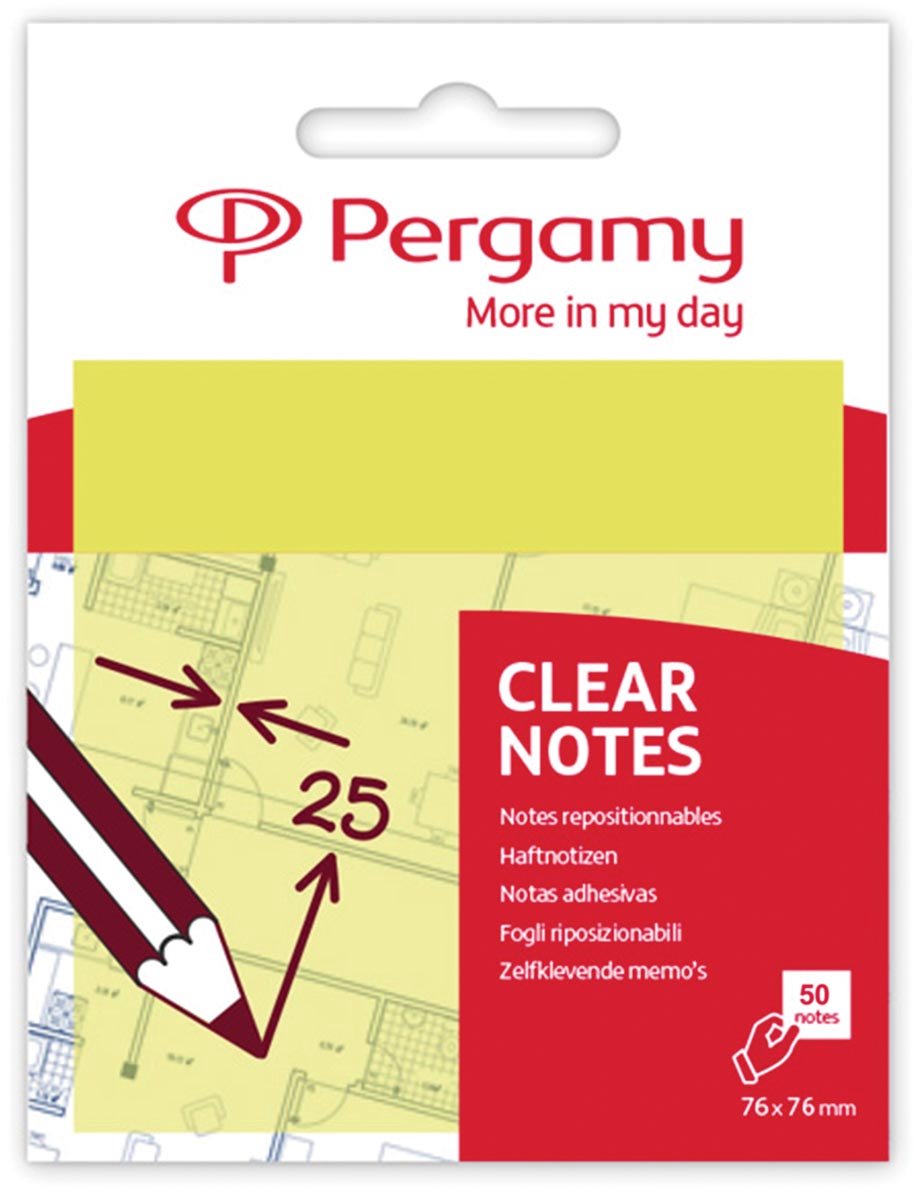 Pergamy transparante notes | ft 76 x 76 mm | 50 vel | geel