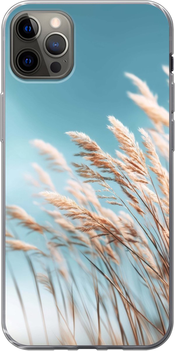 Telefoonhoesje Geschikt voor iPhone 12 Pro Max hoesje - Siergras - Wind - Lichtbruin - Siliconen Telefoonhoesje Telefoonhoesje