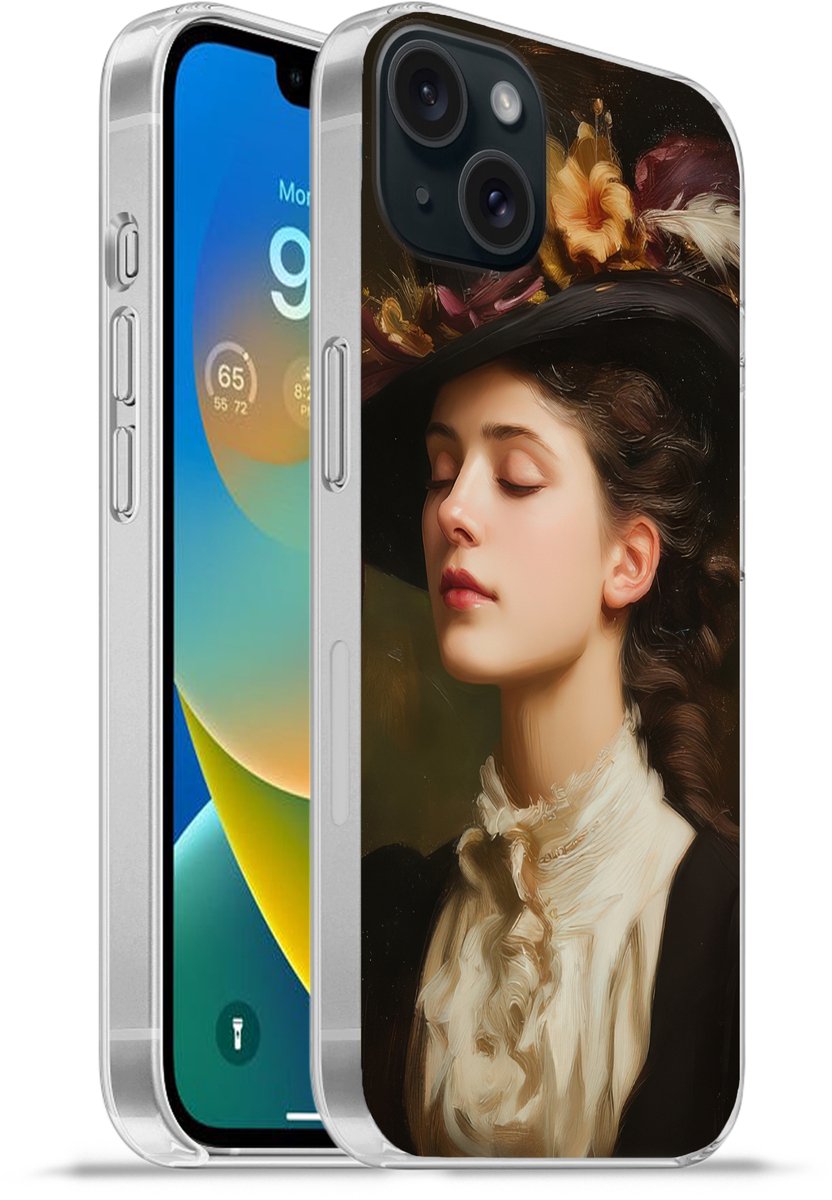 Telefoonhoesje Geschikt voor iPhone 15 Plus hoesje - Vrouw - Victoriaans - Portret - Siliconen Telefoonhoesje Telefoonhoesje
