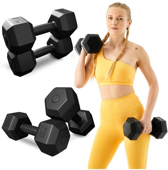 Trex Sport TX-005CD – Dumbells – Composiet Coating – Halters voor Fitness – Voor Thuisgym & Kracht – 2 x 5 kg – Totaal 10 kg