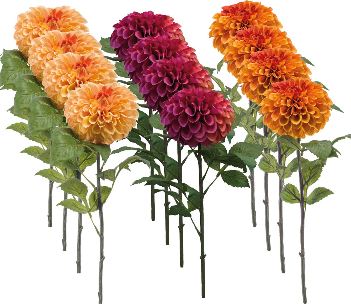 Emerald - Kunstbloem Dahlia Pompon 74cm - Set van 12 - Kunstplant voor binnen