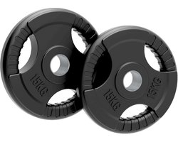 Olympische schijven 15kg paar - tri-grip - rubberlaag - 50mm gat