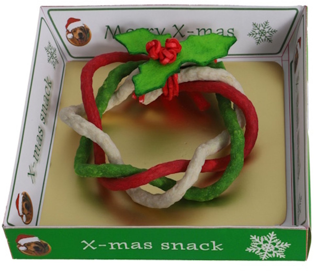De Boon Kerstkrans hondensnack van Thaise buffelhuid in rood groen wit