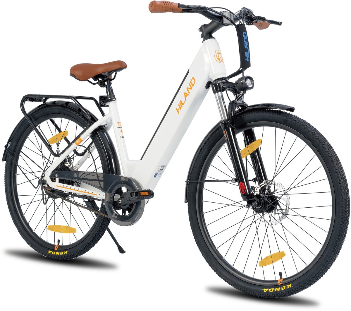 Hiland 26 Inch Elektrische Fiets (E-Bike) voor Dames & Heren - 36V 7.8Ah Batterij - 250W Motor - Comfortabele Step-Through Frame - Voorwielvering - Wit - Hiland - €799,99