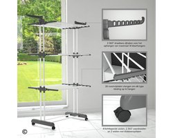 Opvouwbare Droogtower met 4 Niveaus en Wielen - Ruimtebesparend RVS Droogrek