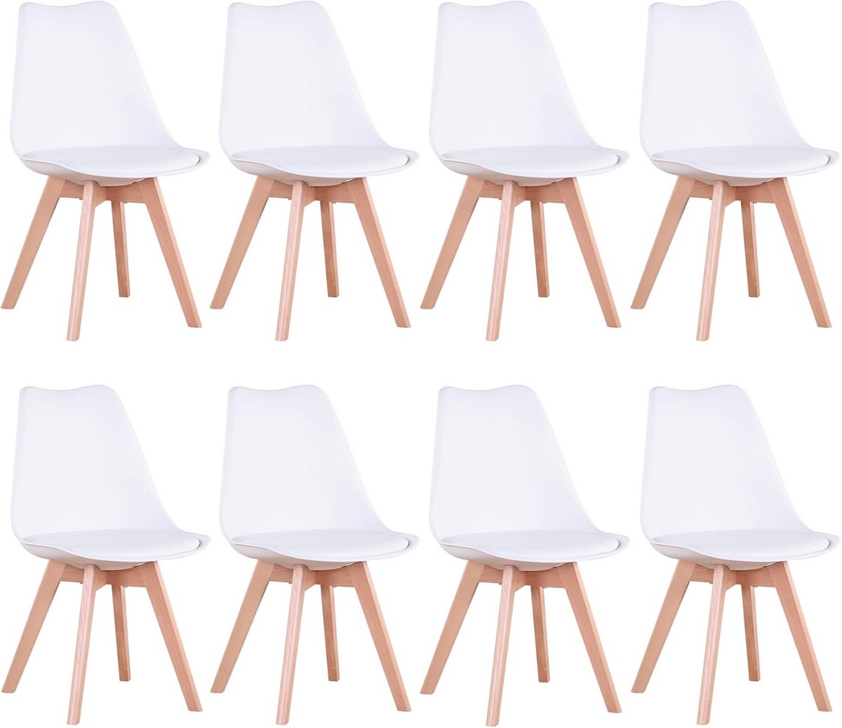 Set van 8 Scandinavische Eetkamerstoelen met Comfortabel Zitkussen
