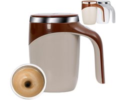 Oplaadbare Koffiebeker met Roerfunctie – Automatische Mengbeker 380 ml – 1‑stand Roeren – Snelle Afkoeling & Antislip – Bruin