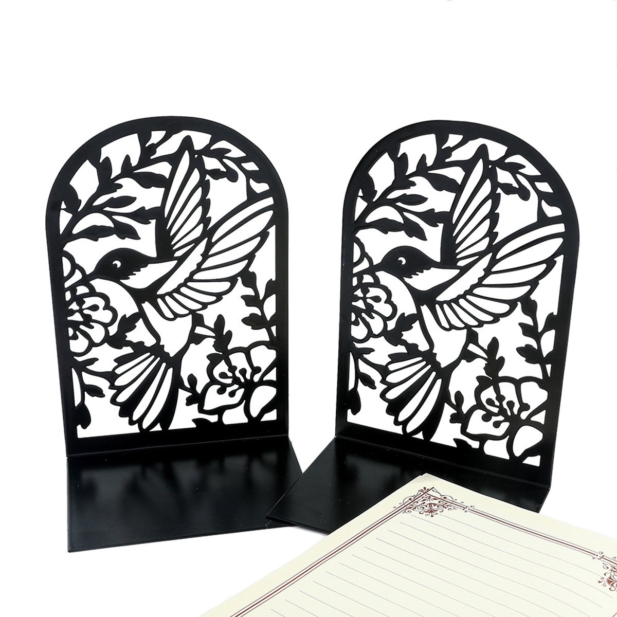 Ynkkvre -Boekensteun - Zwart - Stevig & Elegante Design Met Geëmailleerde Vogel - 2 Stuks - Voor Woonkamer Of Kantoor In Zwart
