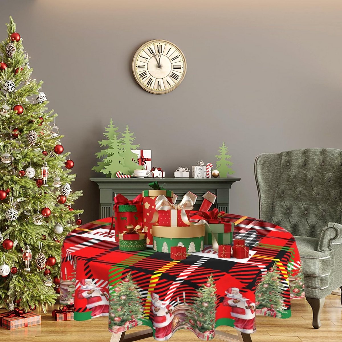 Rood Kerst Tafelkleed Rond 150cm Polyester Wasbaar Tafeldecoratie Feest
