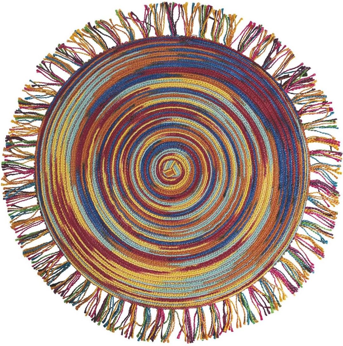 Set van 6 Ronde Placemats met Franjes - 44 cm - Rustiek en Kleurrijk Tafelkleed