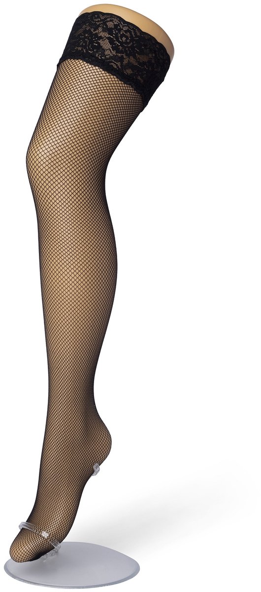 Bonnie Doon Dames Hold Up met Subtiele Visnet maat S/M Zwart - Brede Band met Siliconen - Fishnet Hold Up - Zakt niet af - Zelf Ophoudende Panty zonder Broekje - Siliconenrand - Blijven Perfect Plakken - Netpanty Kousen - Black - BP201702.101