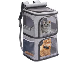 VOISTINO 2-in-1 dubbele huisdierendrager rugzak voor kleine katten en honden, draagbare reisdrager voor huisdieren, super geventileerd ontwerp, ideaal voor reizen/wandelen/kamperen, groot formaat,