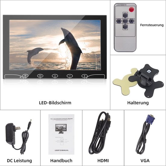 10.1 inch Mini Monitor met Raspberry Pi Display - Draagbaar en Veelzijdig met HDMI, VGA, AV, BNC en USB aansluiting - Ingebouwde Luidsprekers voor Auto, PC en TV — afbeelding 5