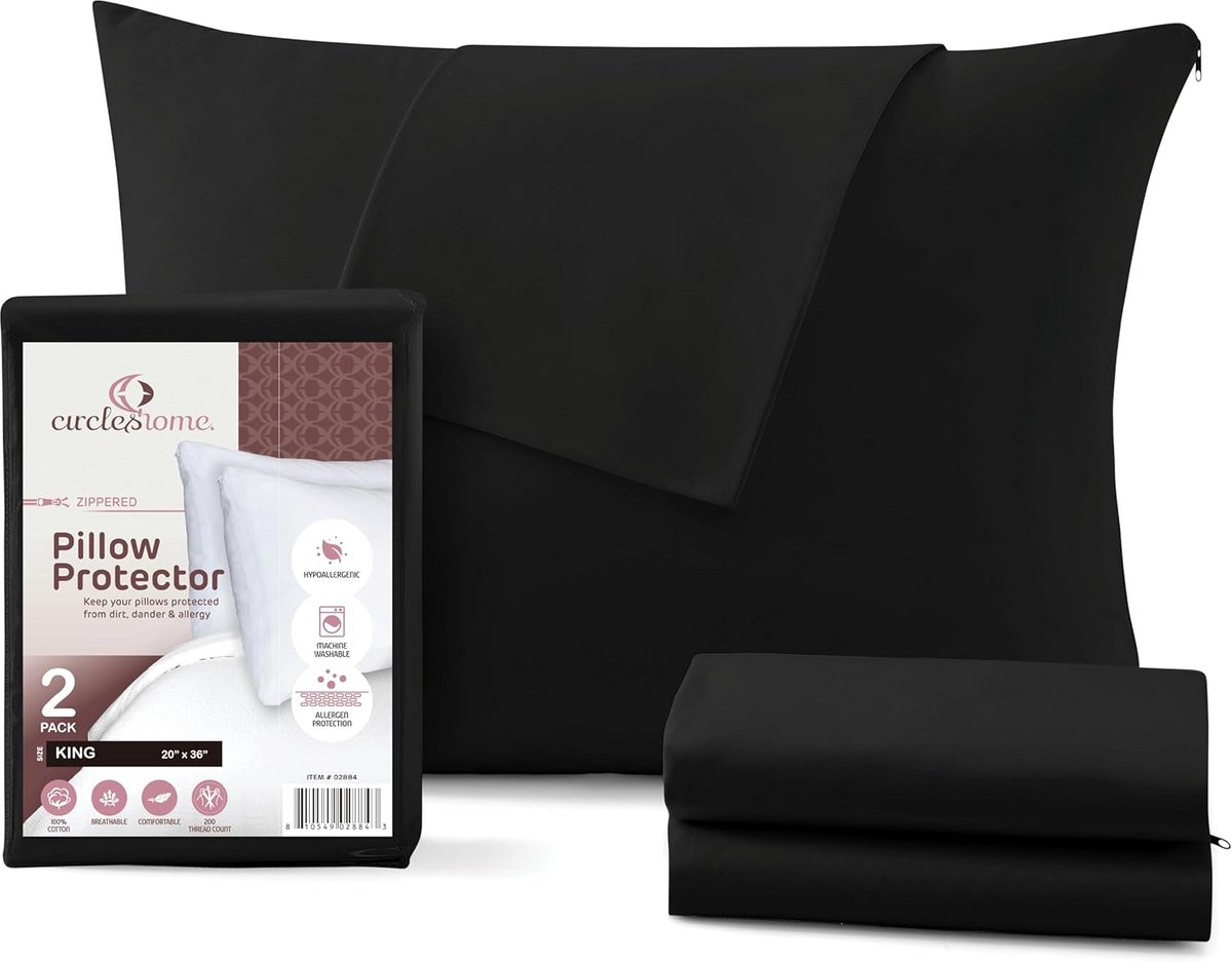 Set van 2 Kussenbeschermers 100% Katoen met Ritssluiting - Navy/Zwart