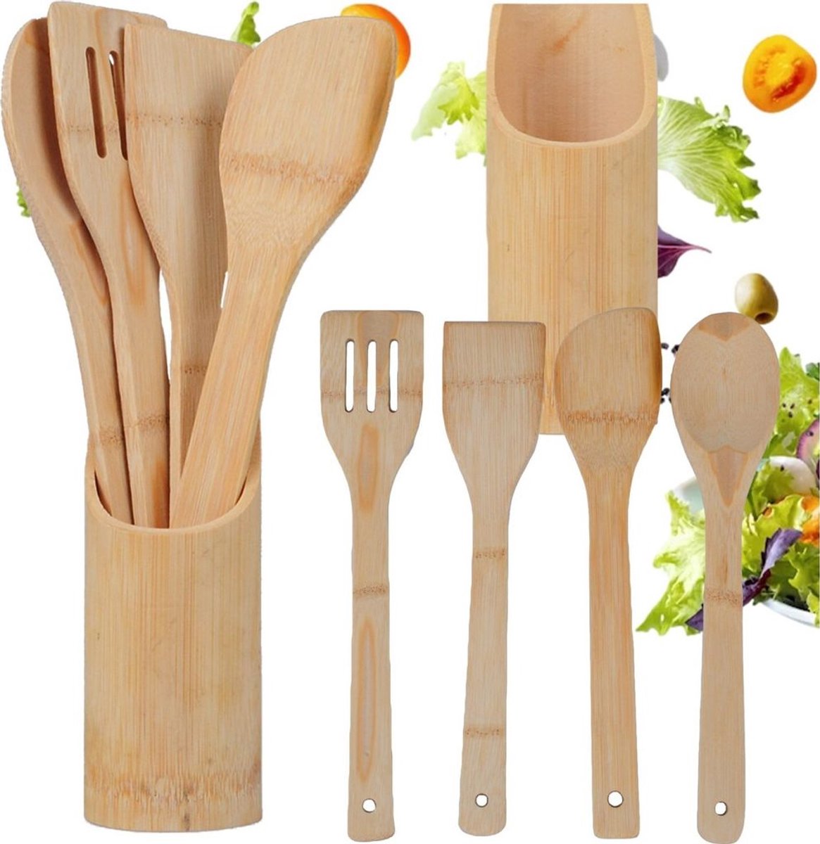Keukengerei, spatels en lepels van bamboe en hout.