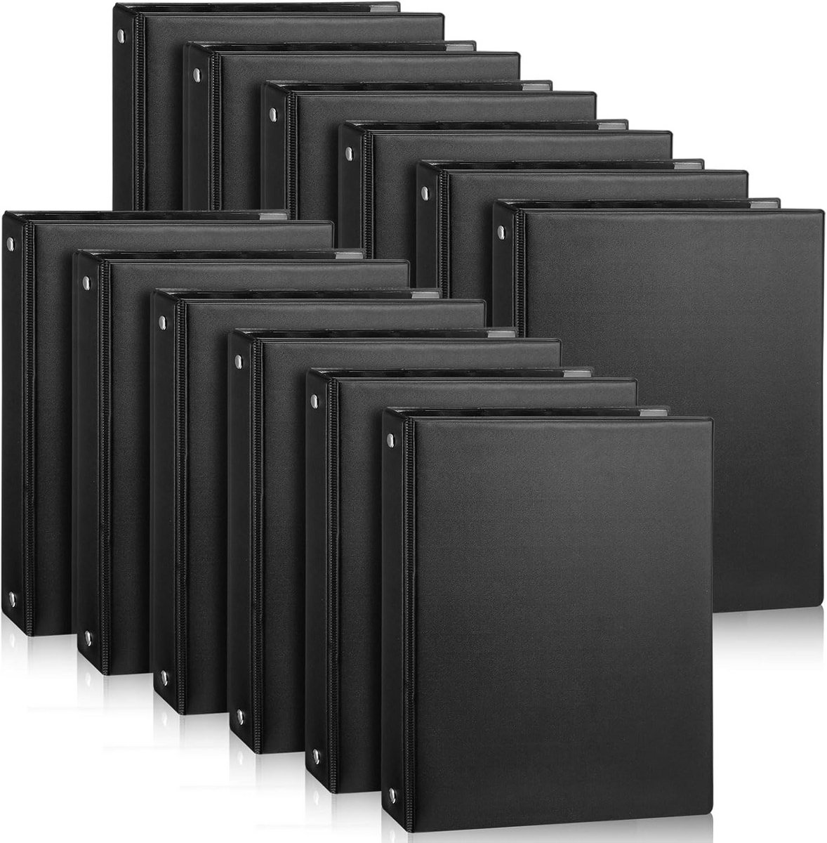 Set van 12 Zwarte Mini 3-Ringen Ordners - Compacte PVC-PVC Bindmiddelen