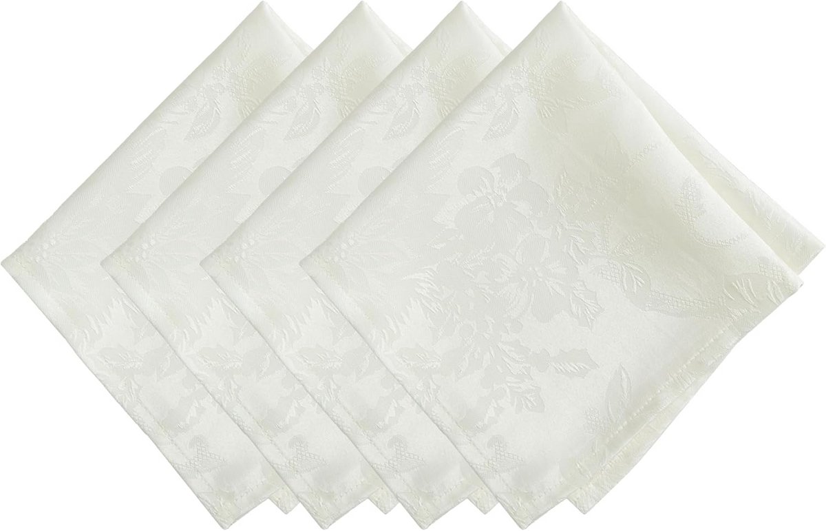 Set van 4 Jacquard Diner Servetten Ivoor - 43x43 cm Polyester Tafellinnen