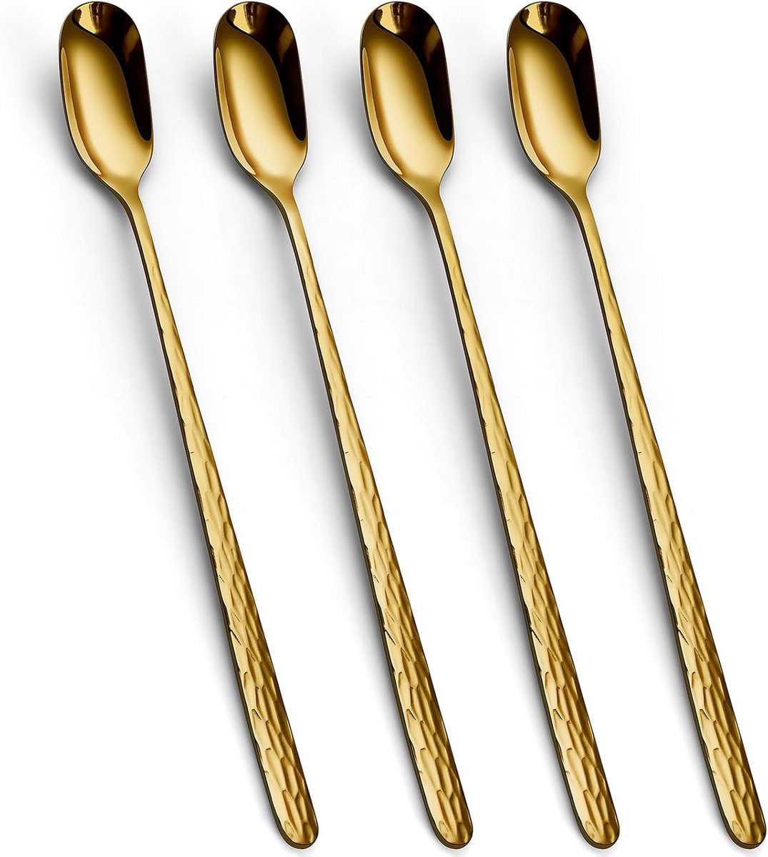 Set van 4 Lange IJstheelepels RVS (20 cm) - Cocktailroerlepels voor Iced Coffee en Milkshakes