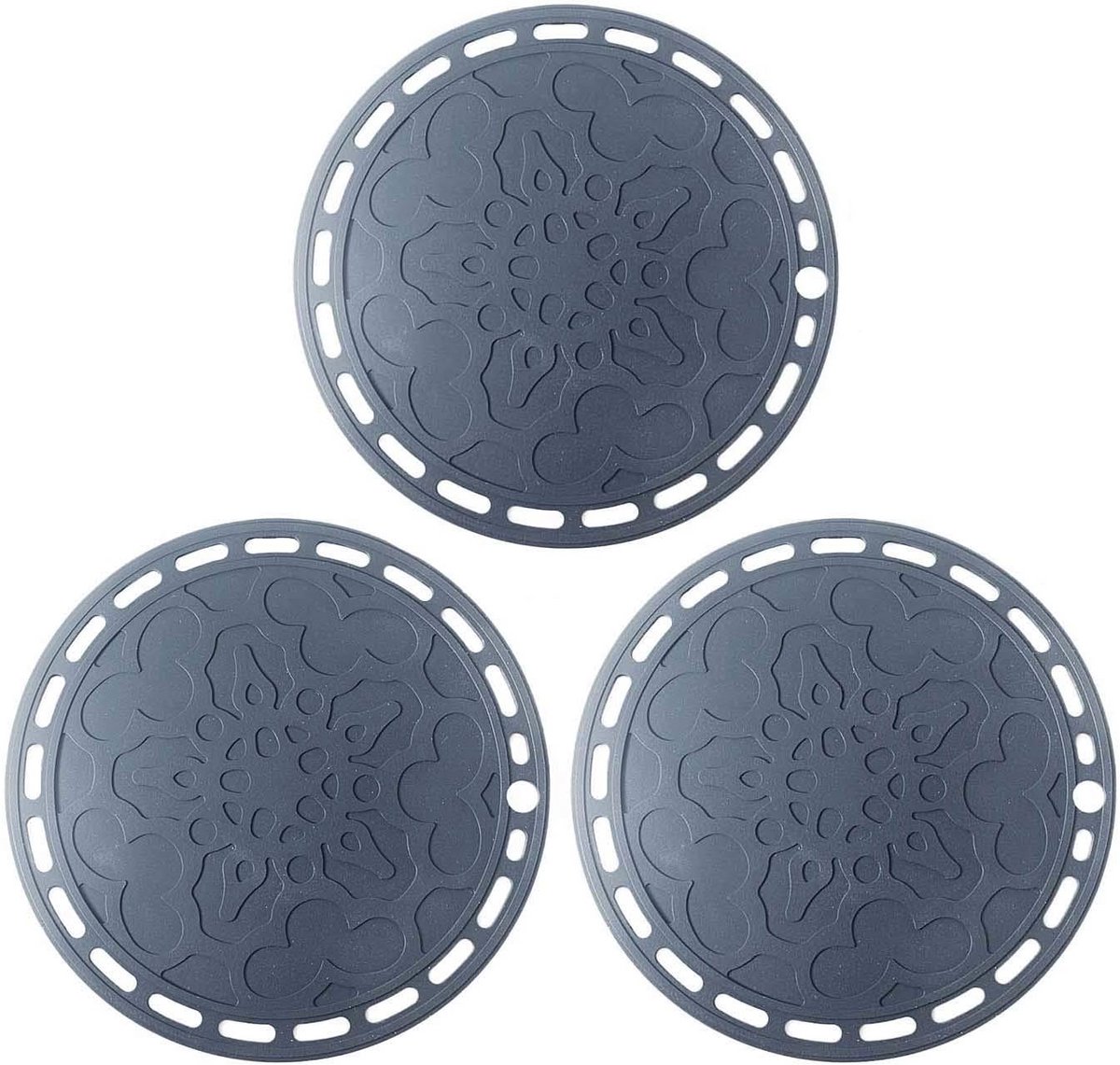 Siliconen onderzettermat 7,87 "Multi-use Hot Pads, ronde pannenhouders voor borden, werkbladen, tafels, set van 3 (Grijs)